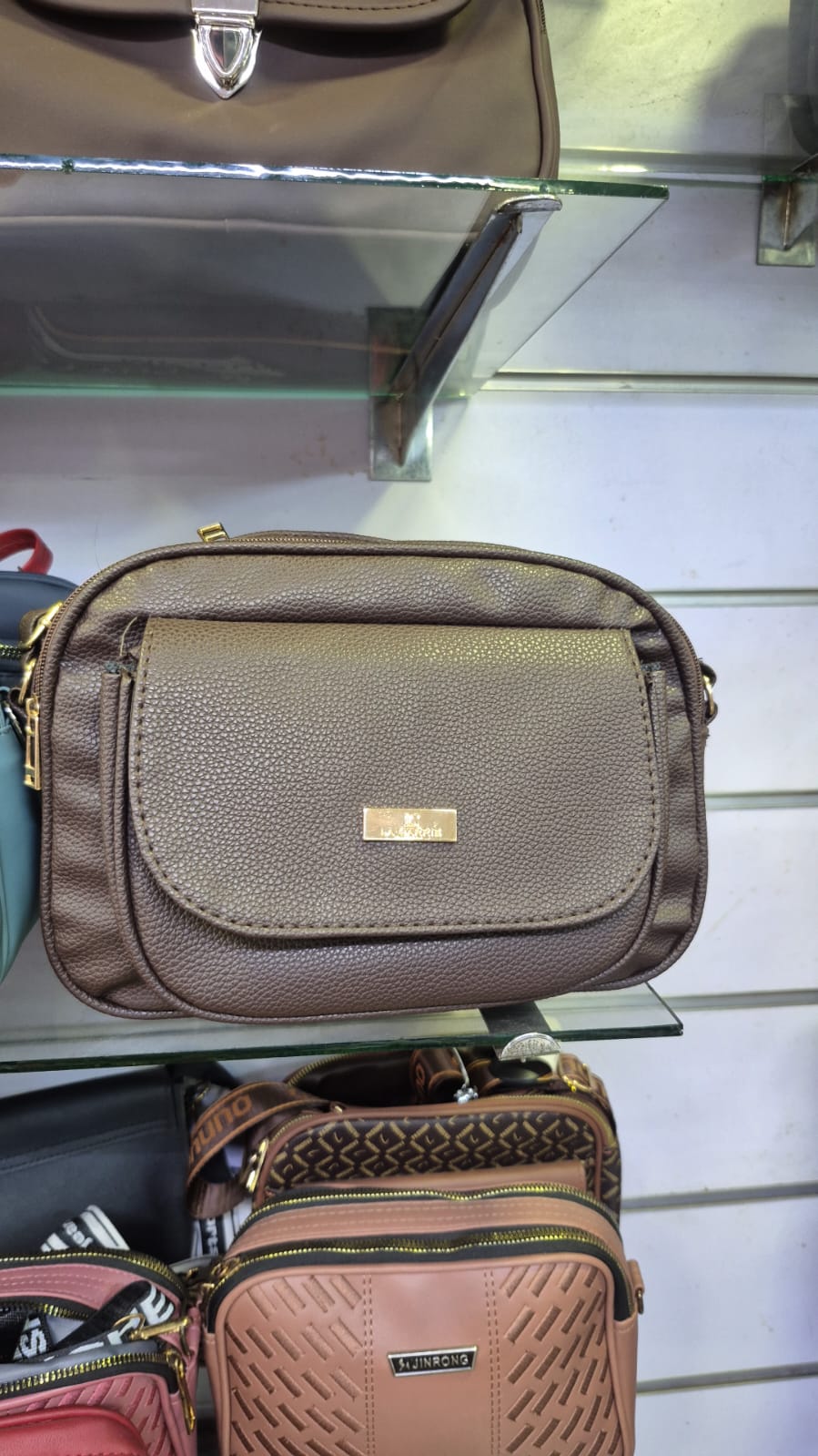 Textured Flap Shoulder Bag – Brown